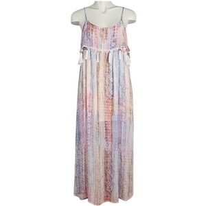 NWT Design Lab Lord & Taylor Women's Pastel Multi Print Tassel Maxi Dress Medium